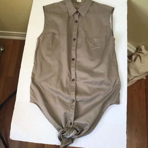 HELMUT LANG Tie Front Sleeveless Cotton Button Up Shirt Top Minimalist Neutral S - Picture 11 of 14